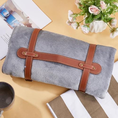 GORGECRAFT 2Pcs Picnic Blanket Carry Strap Brown PU Leather Portable Yoga Beach Mat Holder Handle Shoulder Carry Straps with Adjustable Alloy Buckle for Outdoor Camping Travel Motorcycle Pilates