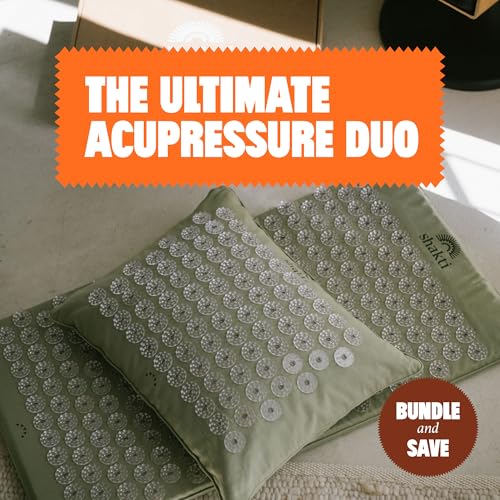 ShaktiMat Premium Acupressure Mat & All-Over Pillow Set, Level 1 Intensity in Tulsi, Thousands of Signature Spikes that Massage Muscles, Aid Sleep & Unlock Inner Tension | Similar to Acupuncture