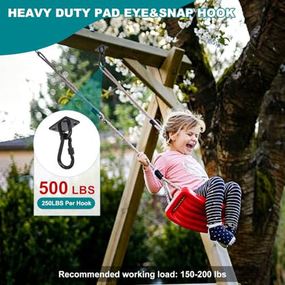 304 Stainless Steel Pad Eye Snap Hooks, 500LBS Heavy Duty Ceiling Hook, M5 | Black Hanging Kit with Locking Carabiner, Pad Plate Hooks for Hammock, Chair Swing, Plant,Sun Shade Sail, Marine Boat, Yoga - color: Black Square, size: M5