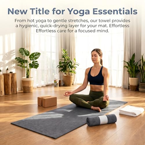 Microfiber Hot Yoga Towel - Mat-Sized, Super Absorbent, Anti-Slip, 24" x 72" - for Exercise, Fitness, Pilates Gear, Grey