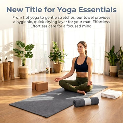 Microfiber Hot Yoga Towel - Mat-Sized, Super Absorbent, Anti-Slip, 24" x 72" - for Exercise, Fitness, Pilates Gear, Grey