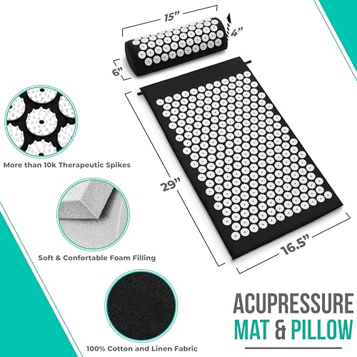 Sivan Acupressure Mat & Pillow Set for Back & Neck (Large, Black/White) - color: Black/White, size: Large