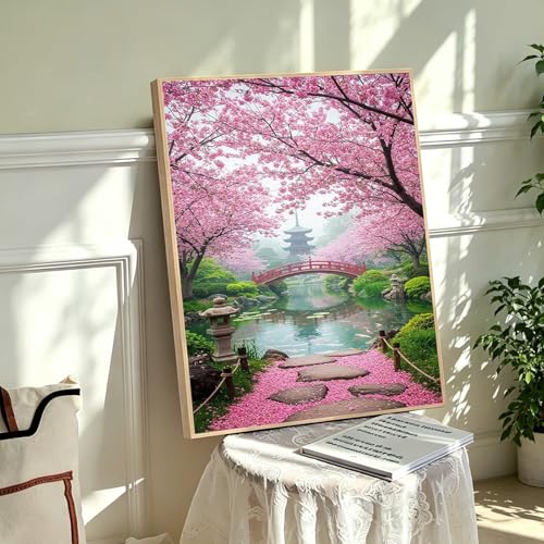 PHANTASYART Cherry Blossom Paint by Numbers Kit for Adults 16x20inch | Paint by Number Adult, Landscape Painting by Numbers for Adults, DIY Acrylic Painting Kit, Arts and Crafts for Adults - color: Cherry Blossom Scenery, size: 16x20inch