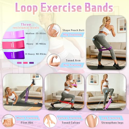 5 Pcs Resistance Bands Set, Pedal Resistance Band with Handles Fitness Equipment, Workout Elastic Exercise Bands for Ab, Waist, Arm, Leg, Women Stretch Bands for Pilates, Yoga at Home, Gym - color: Purple