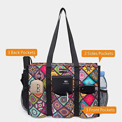 TOPDesign Utility Water Resistant Tote Bag with 13 Pockets, Zipper Closure - color: Yoga, size: Medium