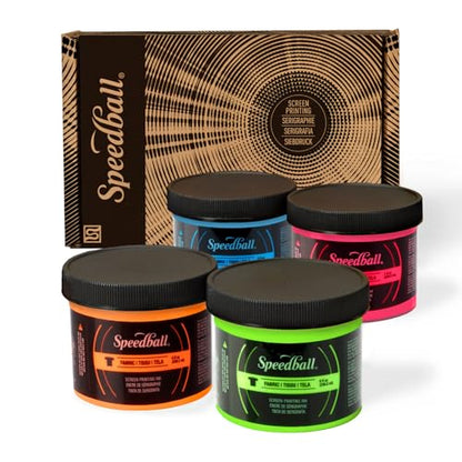 Speedball Fabric Screen Printing Ink Set, 4oz Fluorescent Colors: Hot Pink, Lime Green, Orange & Blue