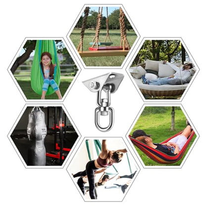 2-Pack Hammock Hanging Kit, 360-Degree Swivel Heavy-Duty Swing Hooks, Supports 1200 lbs, Stainless Steel Swing Hardware for Hammocks, Playgrounds, Yoga, Chairs & Heavy Bag. Installs on Concrete/Wood.