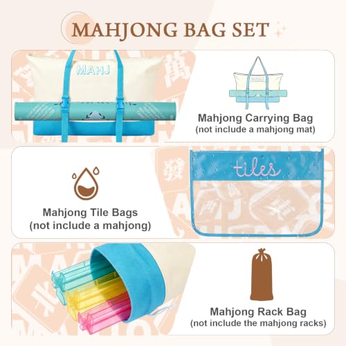Mahjong Bag Storage Carrying Case for Tiles with Shoulder Strap (Blue) | 3-Bag System, External Mat Strap, Large Capacity, Lightweight Canvas, Reinforced Stitching, Fast Packing. - color: Blue
