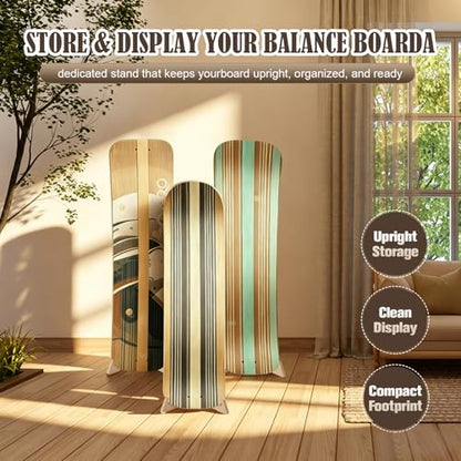 Wooden Balance Board Stand, Display Rack and Storage Holder for Balance Trainer and Wobble Board, Stable Organizer for Home Gym, Surf Training and Yoga Practice, 10 x 7.5 x 4 Inch