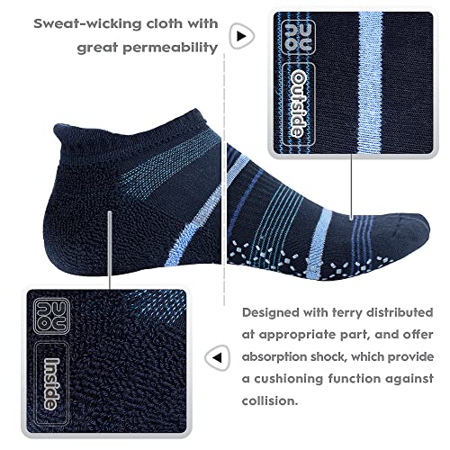 unenow Unisex Non Slip Grip Socks for Yoga Pilates Barre Home & Hospital - color: 4 Pairs-stripe-blue/Black/Dark Grey/Coffee, size: Medium
