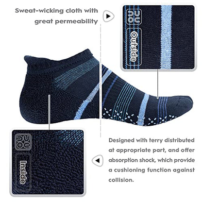unenow Unisex Non Slip Grip Socks for Yoga Pilates Barre Home & Hospital - color: 4 Pairs-stripe-blue/Black/Dark Grey/Coffee, size: Medium