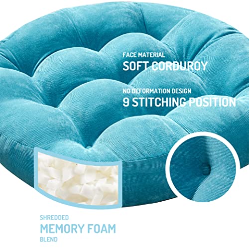 Meditation Floor Pillow Set of 2, Round Large Pillows Seating for Adults, Tufted Corduroy Thick Cushion for Living Room Tatami, Turquoise, 22 Inch'2 Count (Pack of 1) | Reading nook use, Zen relaxation, Tatami seating, Corduroy cover, 3.5 in thick, Shredd