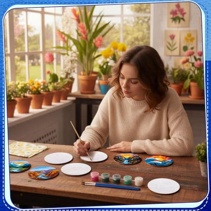 Reallnaive 8 Pcs Mountain Paint by Numbers Kit for Adults Wooden Coasters | Mini Landscape Paint by Numbers, Tiny Sunrise River Round Oil Painting Drink Coaster with Holder, for Small DIY Craft Gift - style: Mountains