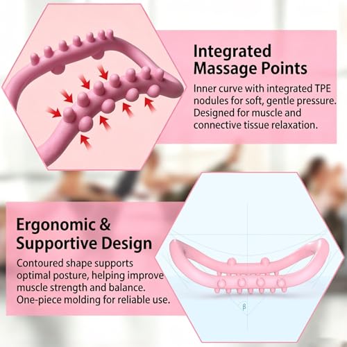 Set of 2 Pilates Yoga Fitness Rings, Pilates Circle Stretch Resistance Training Support Massage, Yoga Equipment Ring with Massage Steel Balls, Training Ring for Pilates, Pink - color: Pink 02