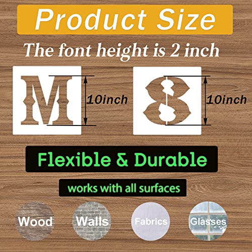 10 Inch Letter Stencils and Numbers, 38 Pcs Alphabet DIY Craft Stencils, Reusable Plastic Drawing Templates for Painting on Wood, Wall, Fabric, Rock, Floor, Signage, Door Porch - size: 10 Inch