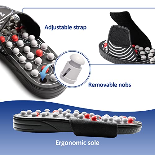 BYRIVER Foot Reflexology Tools Pressure Point Massage Mat Slippers Slides Sandals Shoes, Back Knee Feet Arch Heel Pain Tension Relief Products, Relaxation Gifts for Mom Dad Parents(02L) - color: Black Spring Slippers, size: L-Men(9.5-10.5)