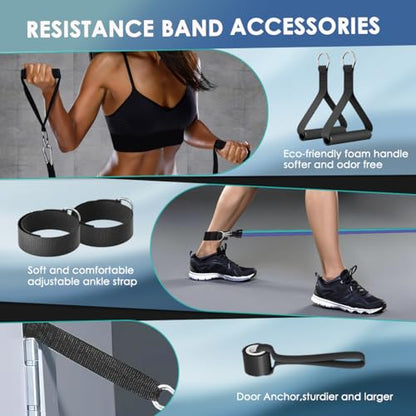 WHATAFIT Resistance Bands, 5 Level Exercise Bands with Handles for Workout - color: 10-100LB-Blue