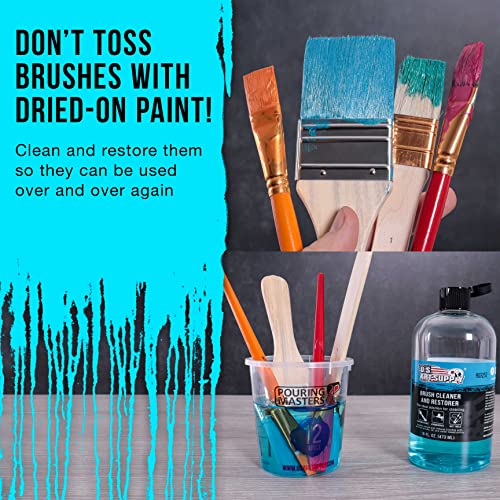 U.S. Art Supply Brush Cleaner and Restorer, 16 Ounce Bottle | Cleans Paint Brushes, Airbrushes, Art Tools - Cleaning Solution to Remove Dried On Acrylic, Oil and Water-Based Paint Colors - size: 16 Fl Oz (Pack of 1)