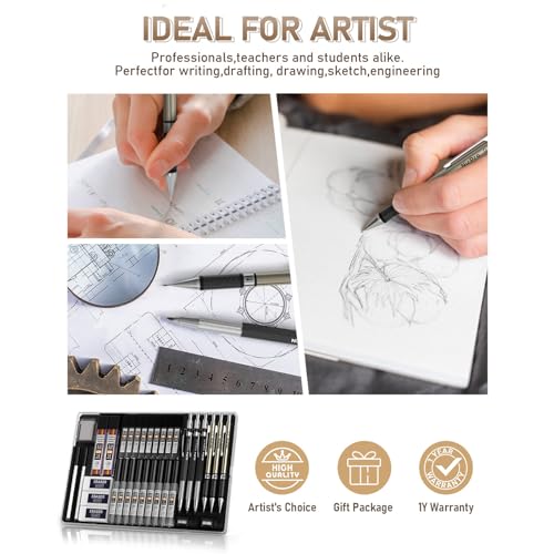 Nicpro 35PCS Art Mechanical Pencil Set, 3 PCS Metal Drafting Pencil | 0.5 & 0.7 & 0.9mm & 3 PCS 2mm Lead Holder (6B 4B 2B HB 2H 4H Colors) For Sketching Drawing With 20 Tube Lead Refills Case - color: Black, style: 0.5 0.7 0.9 2.0