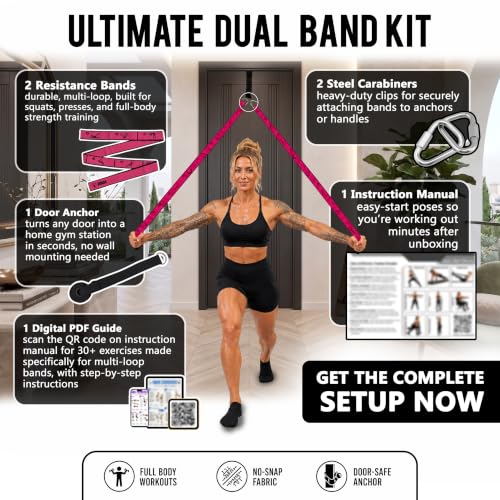 Multi-Loop Fabric Elastic Resistance Band for Strength Training - color: Pink Kit (2 Bands) 40-45 Lbs