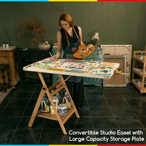 MEEDEN Large Studio Artist Easel, Adjustable Studio Painting Easel, Solid Beechwood H Frame Easel, Display Art Easel for Watercolor, Acrylic, Oil Painting, Adjusts to Max 88", Hold Canvas Up to 59"