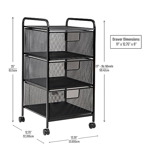 Mind Reader Office Storage Organizer with Mesh Drawers and Optional Wheels, Desktop and Under Desk Use, Metal Mesh, Black - style: 3-Drawers
