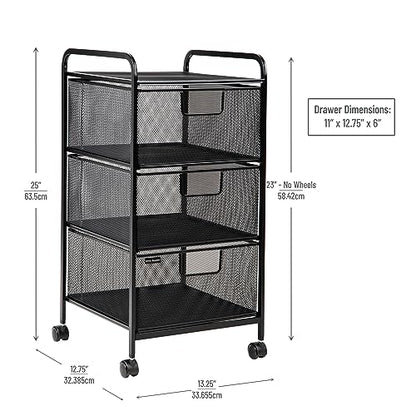 Mind Reader Office Storage Organizer with Mesh Drawers and Optional Wheels, Desktop and Under Desk Use, Metal Mesh, Black - style: 3-Drawers