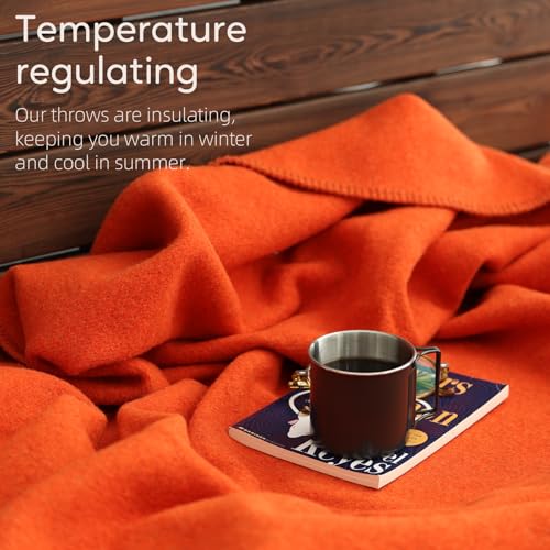 Molithe 100% Wool Blanket, 62" x 86", Warm, Thick, Military, Camping Gear - color: Orangered, size: Large
