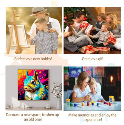 Artunion Framed Paint by Numbers Kit for Adults Beginners & Kids Ages 8-12,Colorful Squirrel Paint by Number with Frame,Animal Paint by Numbers Kit on Canvas 10 * 10 Inch Without Easel - color: ZXT-394-F