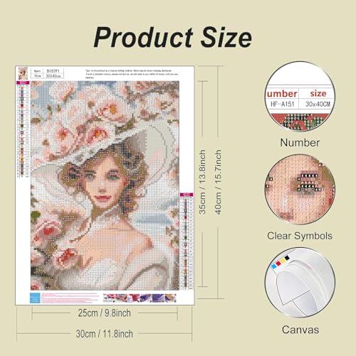 Lady in Flower Hat Diamond Art Painting Kits for Adults,Full Drill Diamond Dots Paintings for Beginners,Flower Round 5D Paint with Diamonds Pictures Gem Art Painting Kits DIY Crafts Kits 12x16inch - color: Lady in Flower Hat