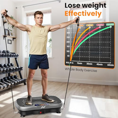 AXV Vibration Plate Fitness Platform Exercise Machine Body Vibrating Board | Curved Design Powerful 200W Bluetooth Oscillating Shake Plate for Lymphatic Drainage Recovery Whole Body Toning With Handles - color: BT.PRO.GRAY