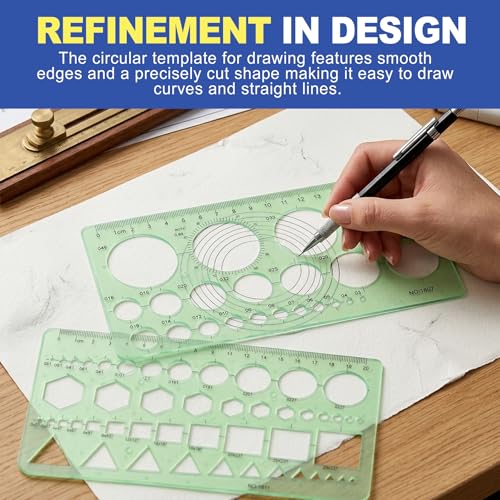 2-Pack Precision Drawing Stencils Set Geometric Circle Template Geometry Template Circle Ruler - Geometric Circle Templates for Drafting, Architecture & Design Projects