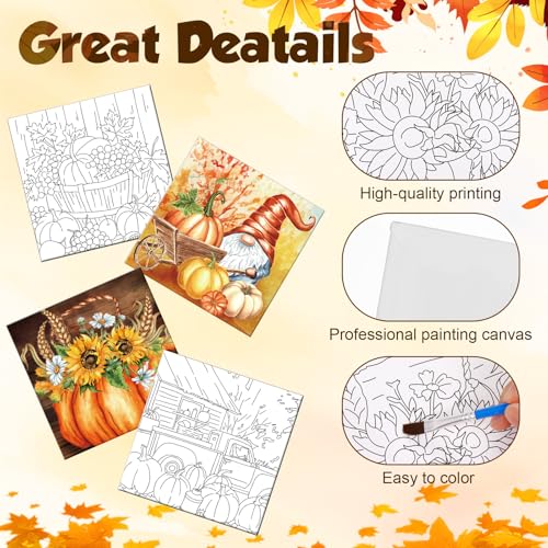 Honoson 6 Pcs 6 Inch Pre Drawn Outline Canvas Paint Kit with Pictures for Adults Paint Party Stretched Canvas Art Boards Set for Adult Beginner (Autumn Style) - style: Autumn Style