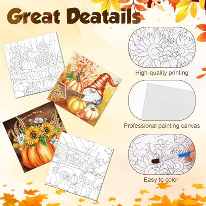 Honoson 6 Pcs 6 Inch Pre Drawn Outline Canvas Paint Kit with Pictures for Adults Paint Party Stretched Canvas Art Boards Set for Adult Beginner (Autumn Style) - style: Autumn Style
