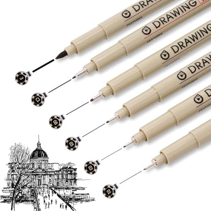 Micro Fineliner Pens, 6 Pack Micro Pen Set Black, Technical Drawing Pens for Artist No Bleed Calligraphy Pens, Archival Ink Brush Pen Art Pens for Journaling, Illustration, Sketching, Anime - color: 6