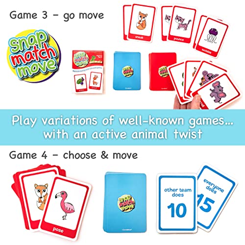 Animal Movement Cards for Kids, Active Games, 20 Animals, 52 Cards | Snap, Matching & Go Fish Game Modes, Gross Motor Activity, Indoor Outdoor, Classroom PE Homeschool, Toddler Exercise Cards - style: Animal Movement Cards