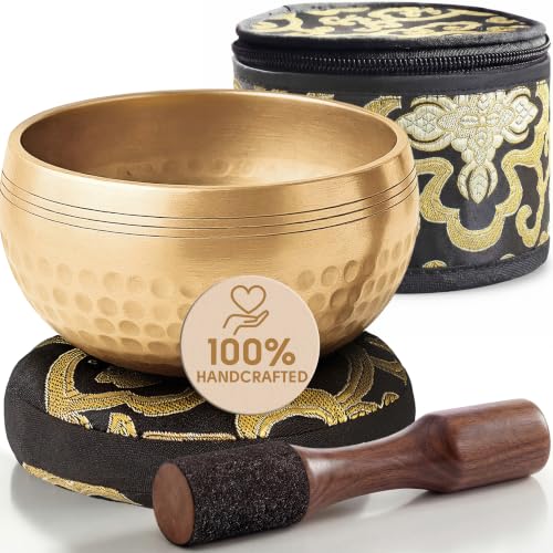 Silent Mind Tibetan Singing Bowl Set – Easy to Play & Beginner Friendly Meditation Bowl with Cushion, Mallet & Case | Stress Relief & Mindfulness | Gift-Ready - color: Beaten Bronze, size: With Case