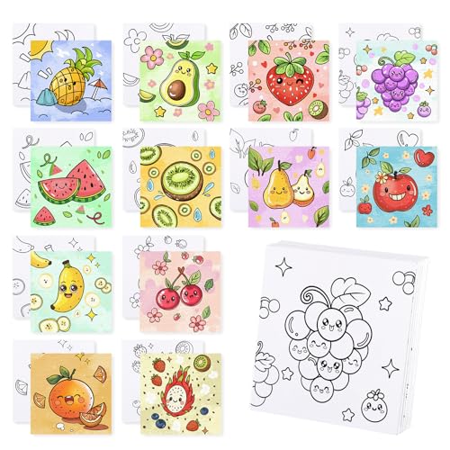 12 Packs Fruit Pre Drawn Canvas to Paint, Pre Printed Canvas for Painting, Pre Stretched Canvas Outline Painting Boards for Beginners, Students, Party Favors(4 * 4in) - color: Fruit