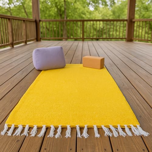 Open Road Goods Solid Color Mexican Yoga Blanket – Large Handwoven Throw for Yoga, Beach, Camping or Home – Soft and Durable Cotton Blend - color: Yellow Blanket