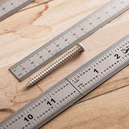 Mr. Pen- Machinist Ruler, 4 Pack, (6, 8, 12, 14 Inch) | Stainless Steel Metric & Imperial, Precision Measuring Tool, 1/64", 1/32", 0.5 mm Graduation for Engineering, Carpentry - style: 6, 8, 12, 14 inch
