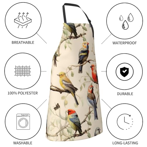 Artist Painting Apron with 2 Pockets Painters Art Aprons Gifts for Women Men - color: Birds on Branches