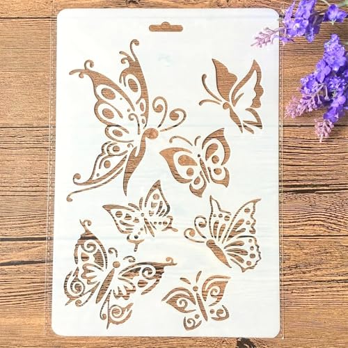 TIAMECH A4 Reusable Butterfly Stencil for Painting | Butterflies Layering Template, DIY Wall Art, Wood Furniture, Scrapbook & Crafts (8.3x11.7inch) - style: Butterflies