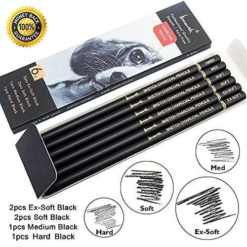 Brusarth Black & White Charcoal Pencils Set - Charcoal Pencils Set for Drawing, Sketching, Shading, Blending, Artist Pencils for Artists, Professionals or Beginners