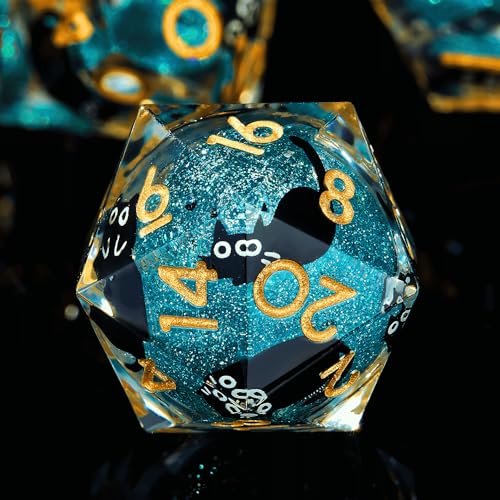 Froggod Liquid Core Cat DND Dice Set 7Pcs with Box- Sharp Edge D&D Dice with Gift Box, for Dungeons and Dragons RPG MTG D and D Role Playing Resin Blue - color: Blue