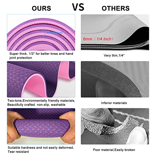 Yoga Mat 1/3" (8mm) Thick Non-Slip, Women Men Fitness & Exercise Mat, 72"Lx24"W Eco-Friendly TPE Workout Mat with Carrying Strap for Yoga, Pilates, Home Gym, Floor Exercises - color: Modena