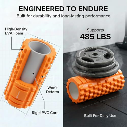 Foam Roller - Deep Tissue Medium Density Muscle Massager with Myofascial Trigger Point Release, Back Massage Roller for Soreness and Mobility 13 x 5.5 Inch, with eBook - color: Orange