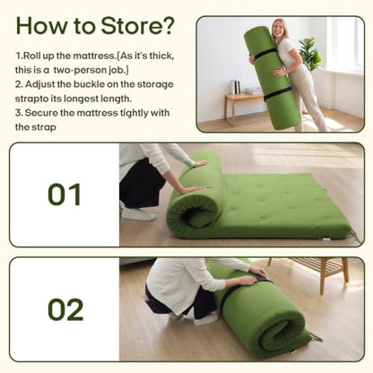 Syrinx Water Resistant Japanese Floor Mattress Futon, King Size 80"x76" - color: Green, size: King(80"L x 76"W x 4"Th)