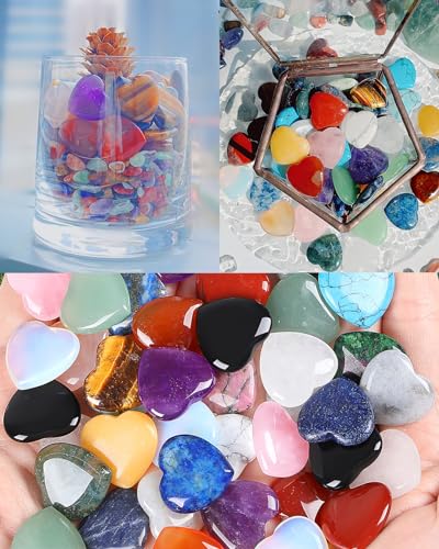 QINJIEJIE 10PCS Crystals Heart Healing Stones Polished Hearts Gemstones Set - color: Multi-colored - 10pcs Crystal