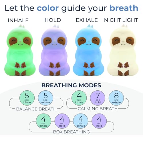 Mindsight 'Breathing Buddha' Guided Visual Meditation | 3 Modes to Slow Your Breathing & Calm Your Mind | Stress & Anxiety Relief | Wellness Gift | Adults, Kids, Classrooms | USB Rechargeable - size: Sloth