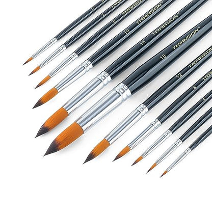Transon 11pcs Round Paint Brush Basic Set for Watercolor, Acrylic, Gouache, Ink, and Tempera Painting - size: Round 11 PCS